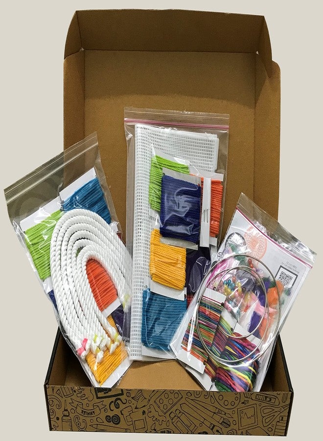 The Brown Box® 3-in-1 Awesome Craft Kit -Dream Catcher,Macrame Rainbow,Cross Stitch kit. Creative Toy & DIY Set for Kids - 7 Years and Above,Birthday Gift,Birthday Gift for Girls Age 9-12 - Image 1